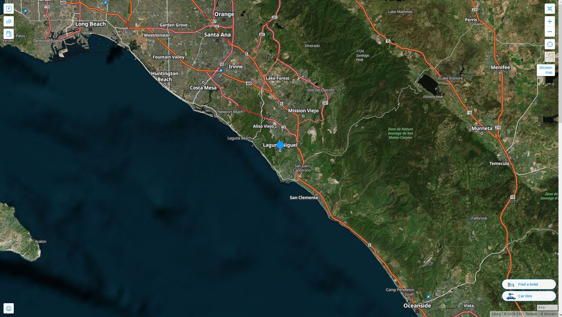 Laguna Niguel California Highway and Road Map with Satellite View